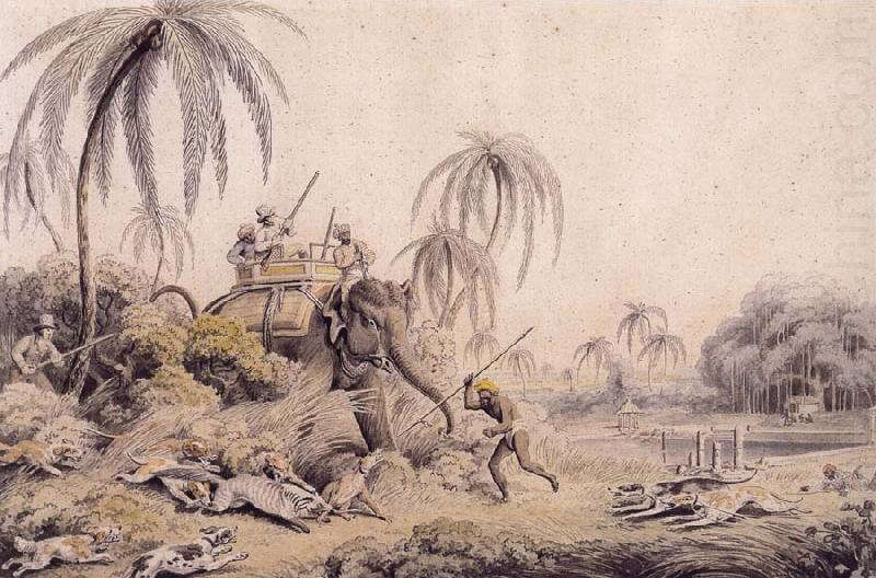 Hunting a Kuttauss or Civet Cat, Samuel Howitt